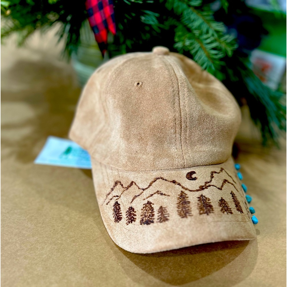 Suede Hand Burned and Embellished Unisex Baseball Cap